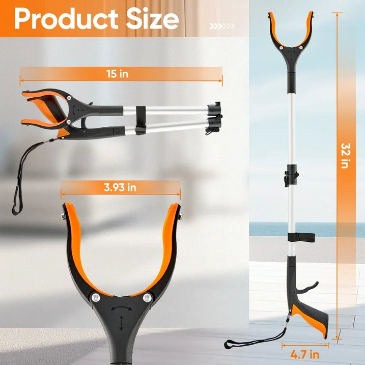 Saker 32 Foldable Reacher Grabber Tool, 2 Pack Aluminum Pickup Tool with 360 Rotating Jaw  Magnetic Tip for Easy Grab and Pickup