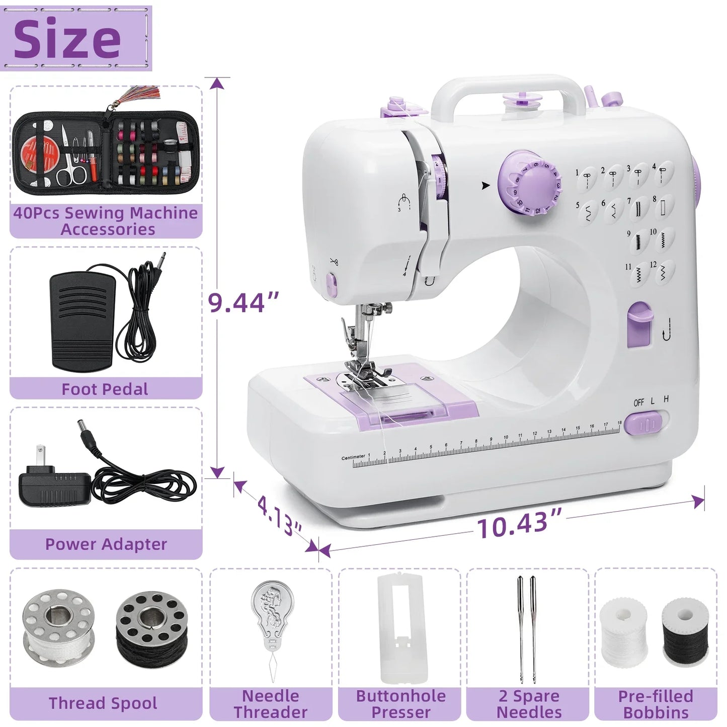 BSHAPPLUS Portable Sewing Machine,40 Piece Handheld Electric Sewing Machines Kit,12 Stitch Patterns Mini Sewing Machine for Beginners Kids,Household Multifunctional Crafting Mending Machine