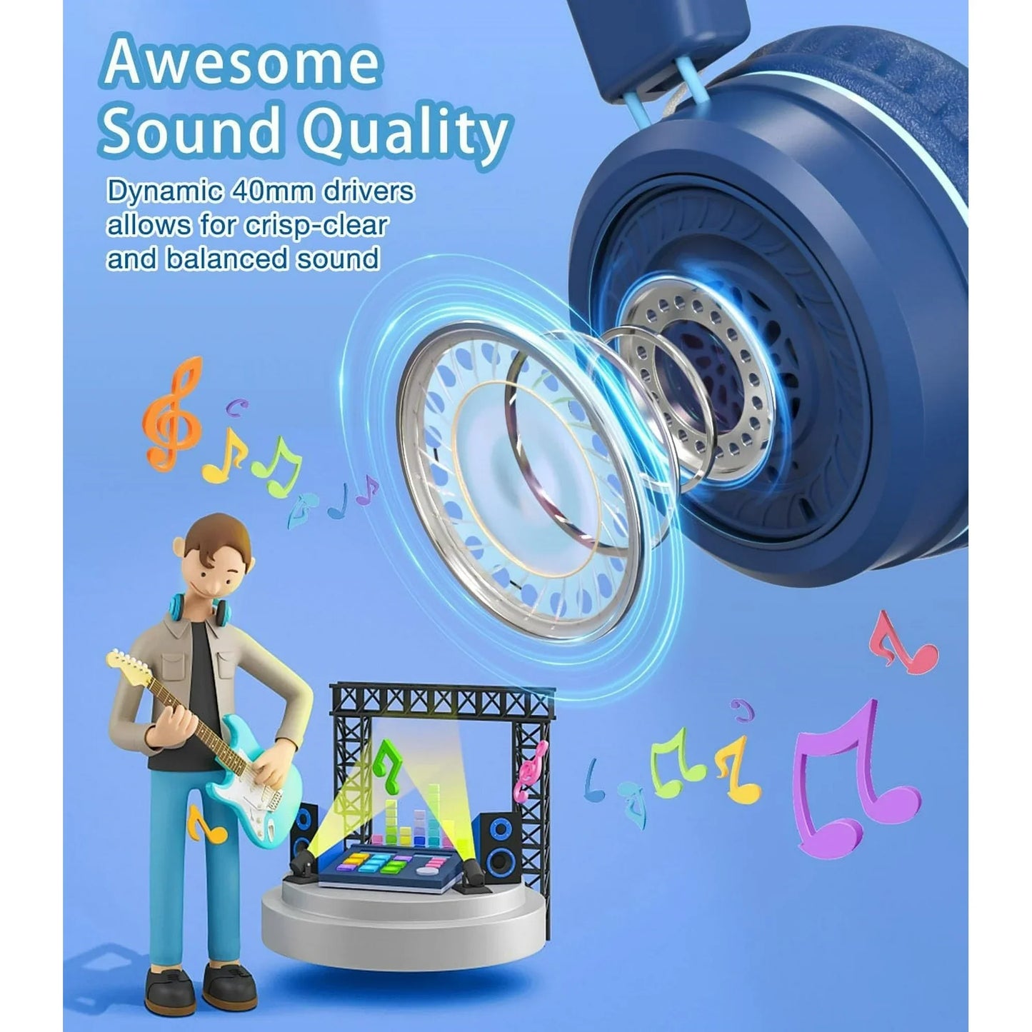 Seenda Wired Kids Headphones with LED Lights, Microphone and Upgraded Type C Connection, 85/94dB Safe Volume, On Ear Headphones for Boys/Girls/School Supplies/Tablet, Blue, New