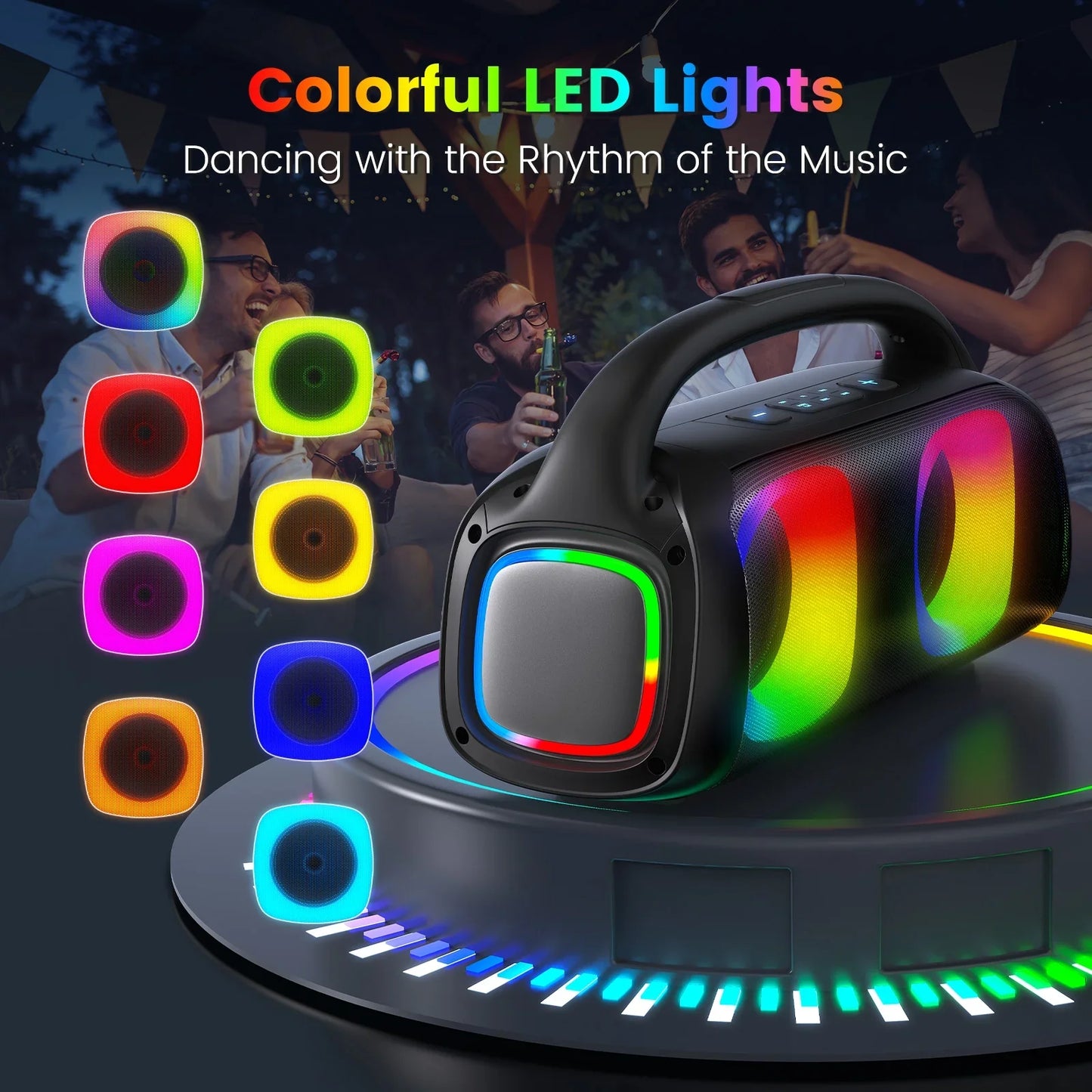 FanFun Portable Bluetooth Speaker, 60W Powerful Speaker with 2 Wireless Microphones with RGB Lights, Perfect for Adults & Kids, Home & Outdoor Party