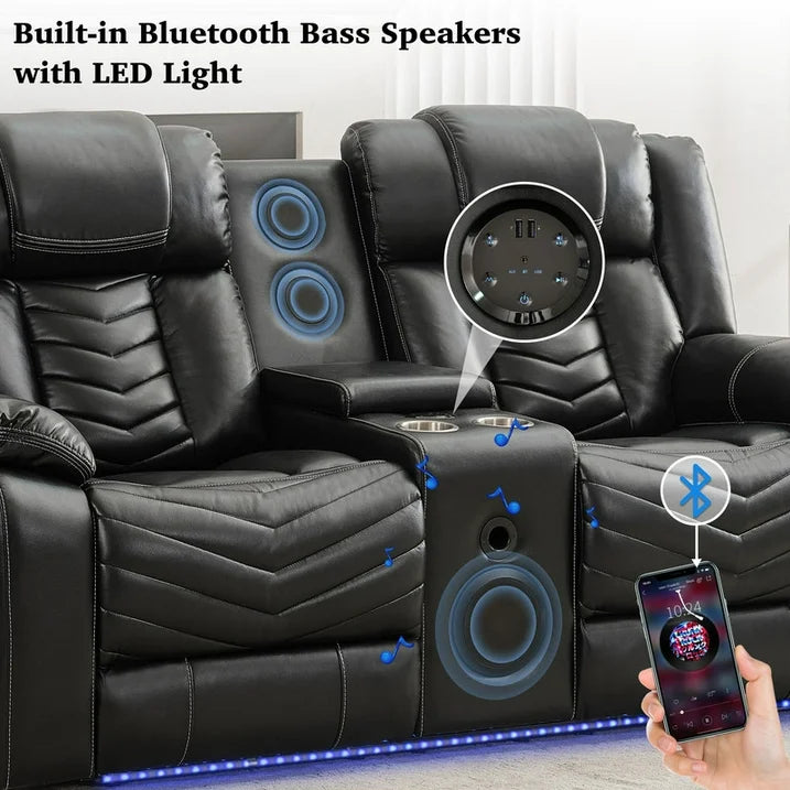 Othniel Power Recliner Sofa Set 5-Seater with Bass Speaker,Wireless Charger,LED Light Black