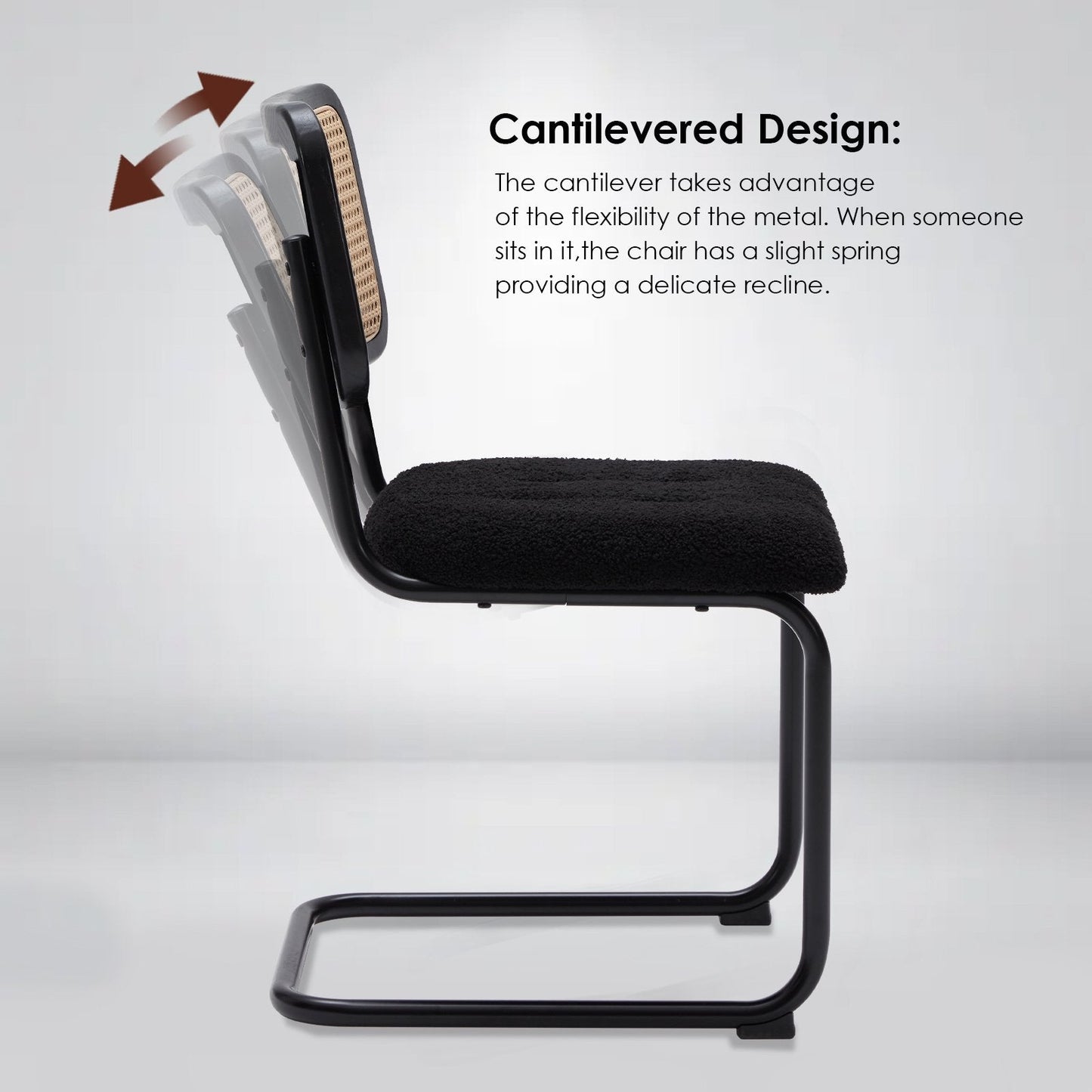 Farini Dining Chairs Set of 2, Mid-Century Modern Kitchen Chairs with Rattan Backrest & Velvet Upholstery, Black