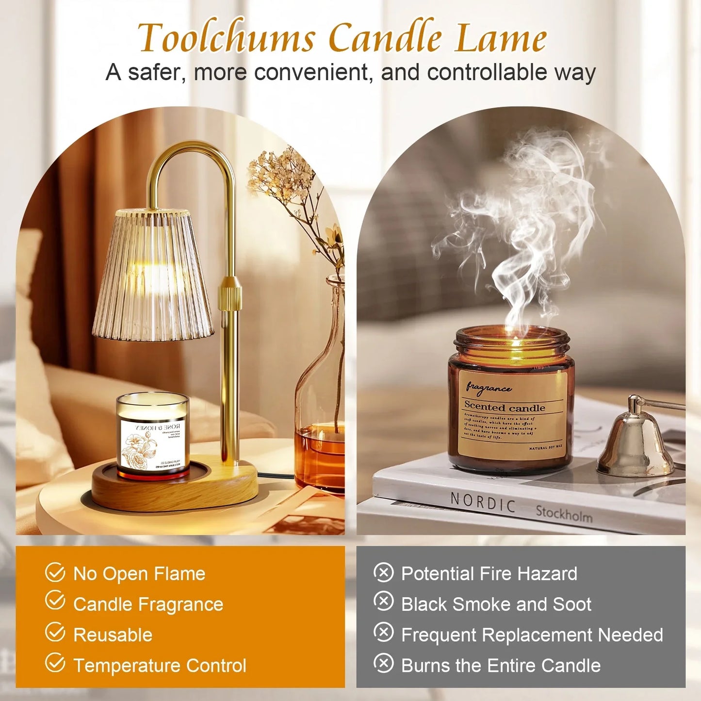 Fimilo Wooden-base Candle Warmer Lamp with Timer, Wax Melt Warmer for Scented Wax with 2 GU10 Bulbs, Birthday Gifts for Women, Mom Gifts Idea