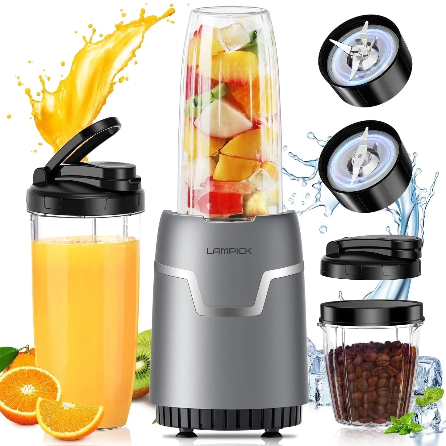 Lampick 1100W Smoothie Blender for Shakes and Smoothies, 3 IN1 Kitchen Personal Blenders and Grinder Combo for Protein Drinks, BPA Free