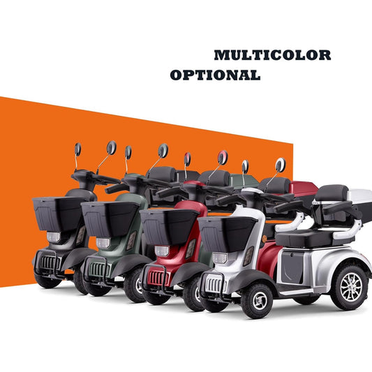 Large 4 Wheels Mobility Scooter (XW E05B), Electric Heavy Duty Wheelchair Device, 400 LBS Capacity for Seniors  Adults, Speed Adjust, Front Rear Trunk, No Assemble Required (Silver)