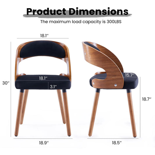 Farini Set of 4 Wood Dining Chairs with Curved Backrest for Kitchen Dining Room, Black