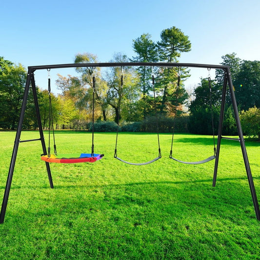 KloKick 500lb Heavy Duty Backyard Swing Set with Saucer Swing  2 Belt Swings, Safe  Sturdy Playground Equipment for Family, Ideal for Gardens, Yards  Patios