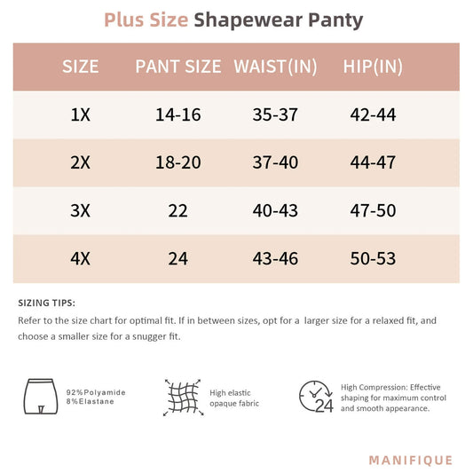 MANIFIQUE Plus Size Body Shaper Tummy Control Panty  Shapewear for Women, Black+Beige, 2 Pack