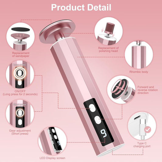 Electric Foot File  Callus Remover for Feet,9 Adjustable Speed Foot Scrubber with 40 Pcs Sandpaper Discs,Professional Pedicure Tool for Dead Skin and Calluses  Pink