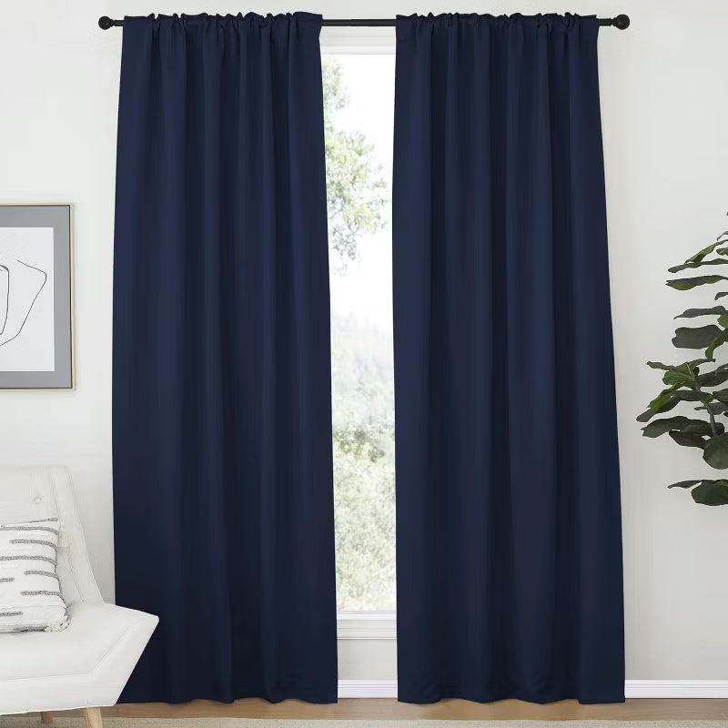 NICETOWN 52"x84" Blackout Window Curtains 2 Panels Navy Blue Thermal Drapes with Rod Pocket and Back Tab for Camper