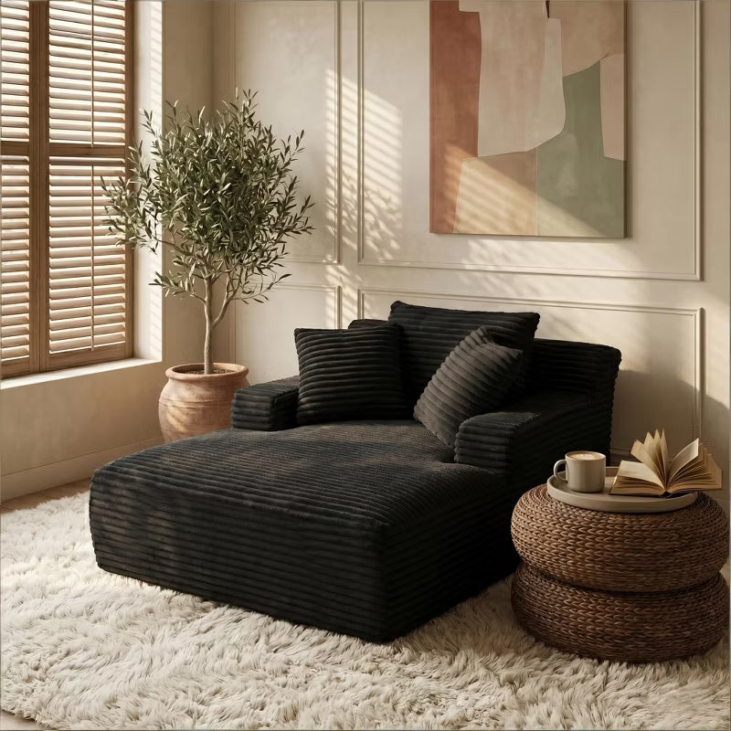Modern Corduroy Oversized Chaise Lounge Chair - Comfy Indoor Sleeper Sofa for Living Room & Office - No Assembly Required - Upholstered Lounge Couch