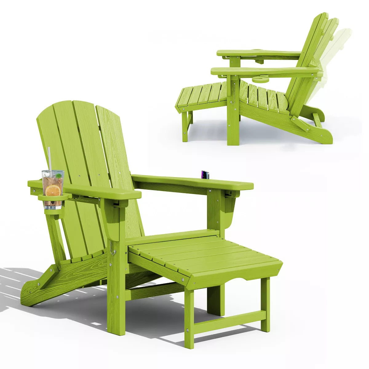 Hyleory 3-Level Adjustable Patio Accent Chair with Retractable Ottoman, Cup & Phone Holders