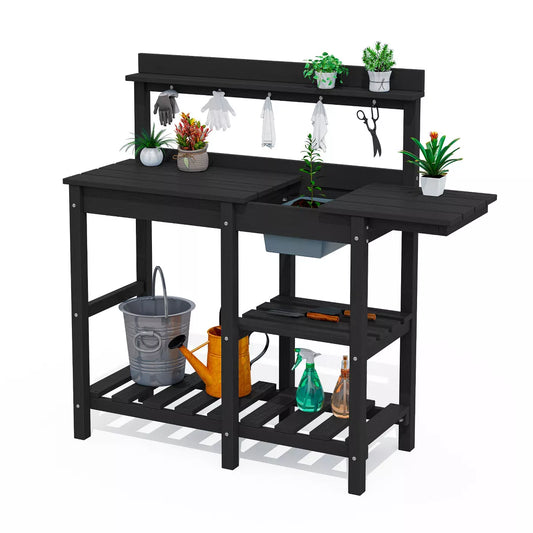 Hyleory HDPE Weather-Resistant Potting Bench Table with Storage Shelf
