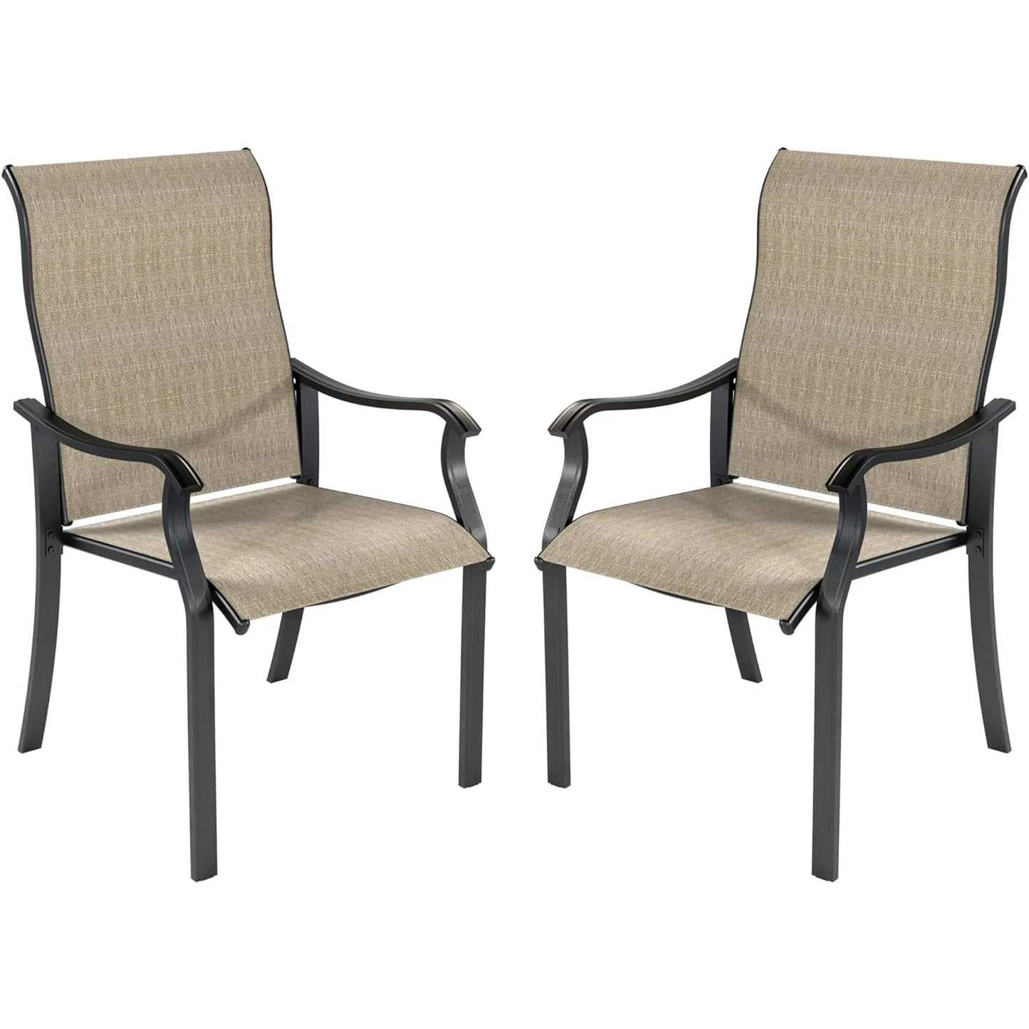 UDPATIO Patio Chairs Set of 2, Outdoor Dining Chairs High Back with All Weather Breathable Textilene, Metal Frame for Lawn Garden Backyard Deck, Brown