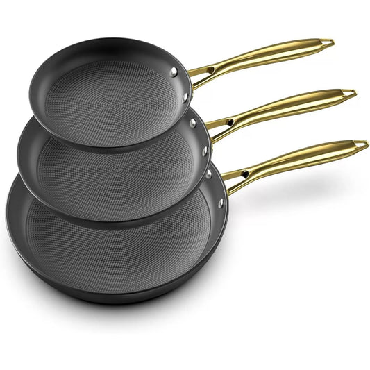 imarku Professional Cooking Utensils , Nonstick Cast Iron Skillets 3pcs, 8 Inch, 10 Inch, 12 Inch Frying Pans with Lid, Cast Iron Pan, Dishwasher Safe