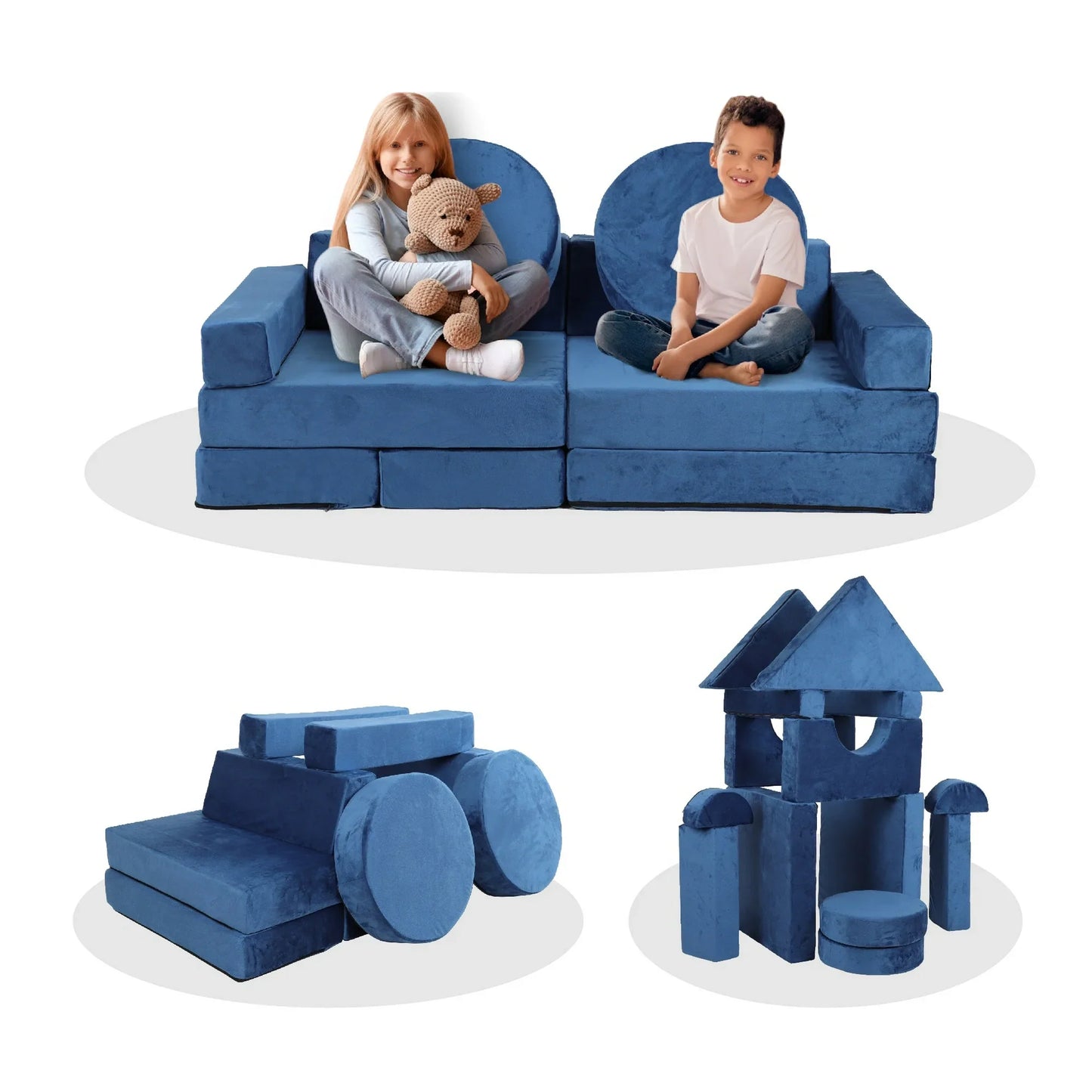 Sesslife 14 PCS Kids Sofa Couch, Foam Modular Kids Play Couch for Boys Girls, DIY Creativing Playroom Sofa, Modern Convertible Floor Sofa for Toddlers Room, Bedroom, Blue