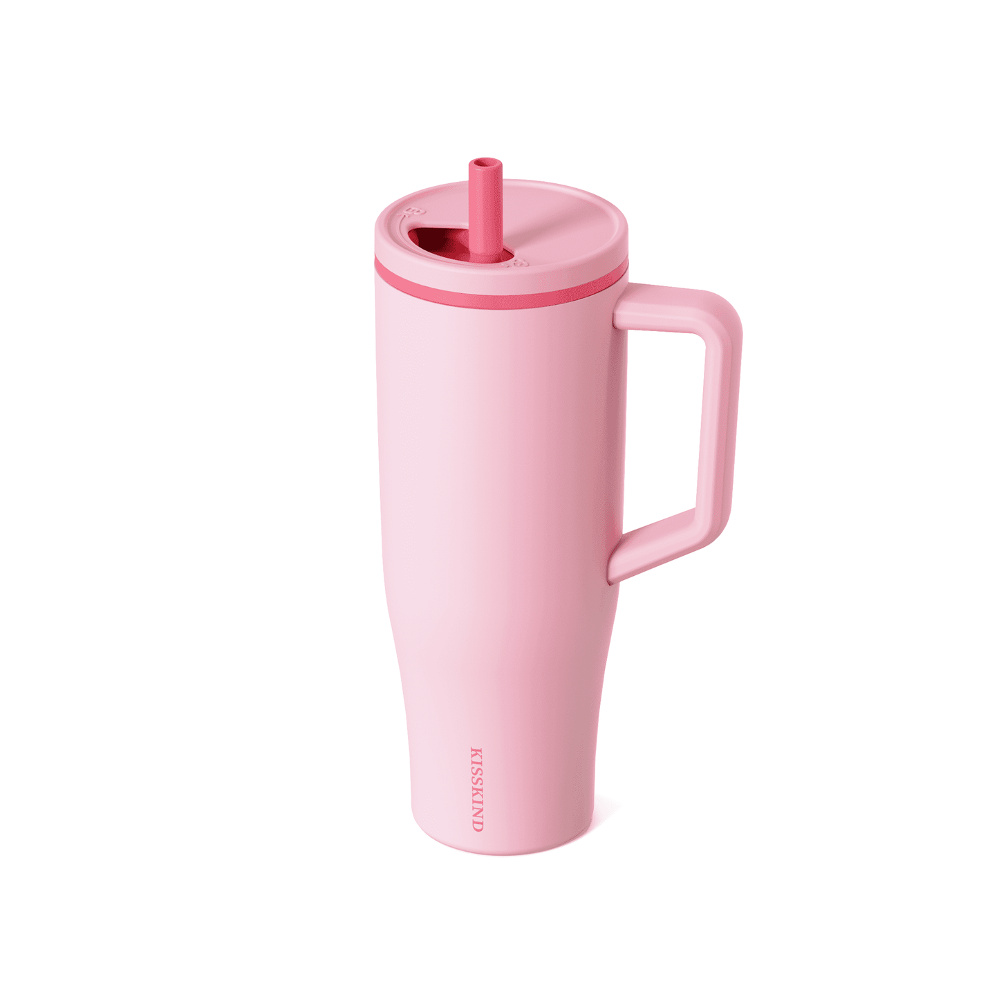 KISSKIND 40 oz Tumbler with Handle and Straw Lid, 100% Leakproof Stainless Steel Vacuum Insulated Cup Travel Coffee Mug Water Bottle, Car Cup Holder Friendly, Rubber Base, Gifts for Women Men (Pink)