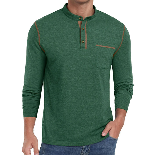 Thrilos Mens Henley Shirts Long Sleeve Casual Tops Lightweight Pullover Shirt Button Cotton T-Shirt with Pocket