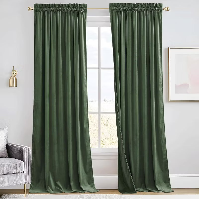 NICETOWN Velvet Blackout Curtains 96 Inch Long for Bedroom, Thermal Insulated Window Drapes, Olive Green, 2 Panels