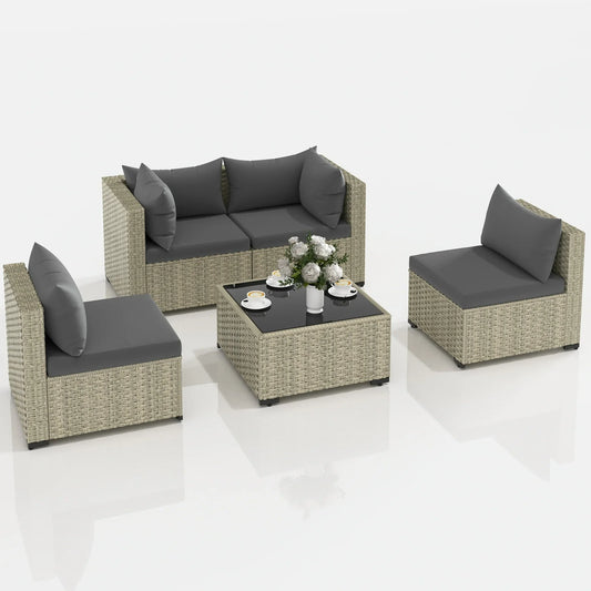 UDPATIO Outdoor Patio Furniture Set, Outdoor Wicker Patio Conversation Set with Cushions for Backyard