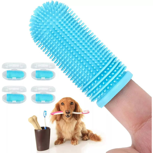 Belatt Dog Finger Toothbrush 4-Pack, 360° Silicone Bristles, Reusable, Storage Case Included, Puppy & Cat Pet Toothbrush for Daily Dental Cleaning