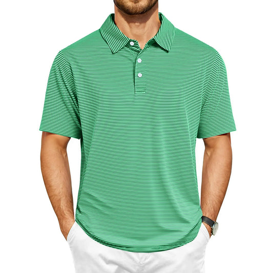 Thrilos Striped Golf Polo Shirts for Men Short Sleeve Performance Polo Dry Fit Print Casual Golf Shirts