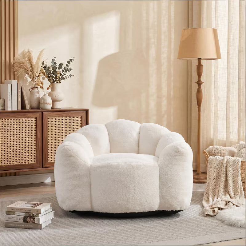 Lotus-Shaped Bean Bag Chair for Adults-Soft Comfy Floor Chaise Lounge Accent Chair with Portable Handle, Cozy Seating for Living Room, Bedroom & Dorm