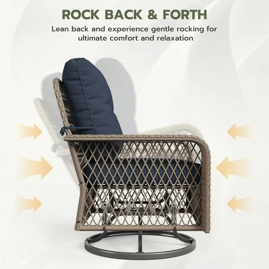 UDPATIO Outdoor Swivel Rocker Chairs, 3 Piece Patio Rocking Chairs with Padded Cushions Patio Bistro Furniture Set with Side Table for Porch Balcony Backyard