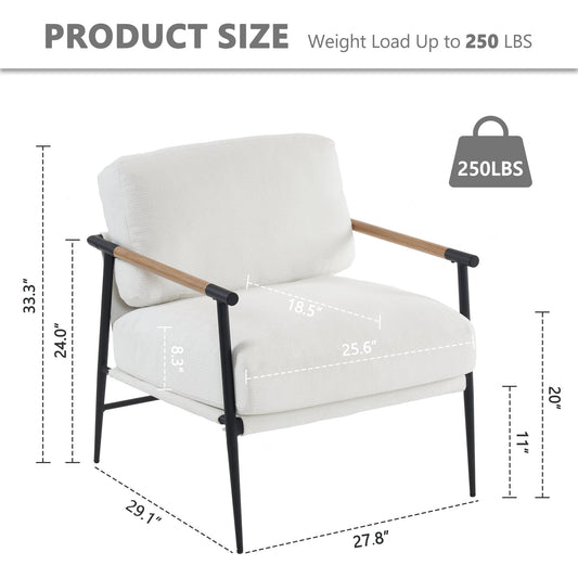 Othniel White Accent Chair Armchair Chenille Mid Century Modern Accent Chair Metal Leg Comfy Cushion
