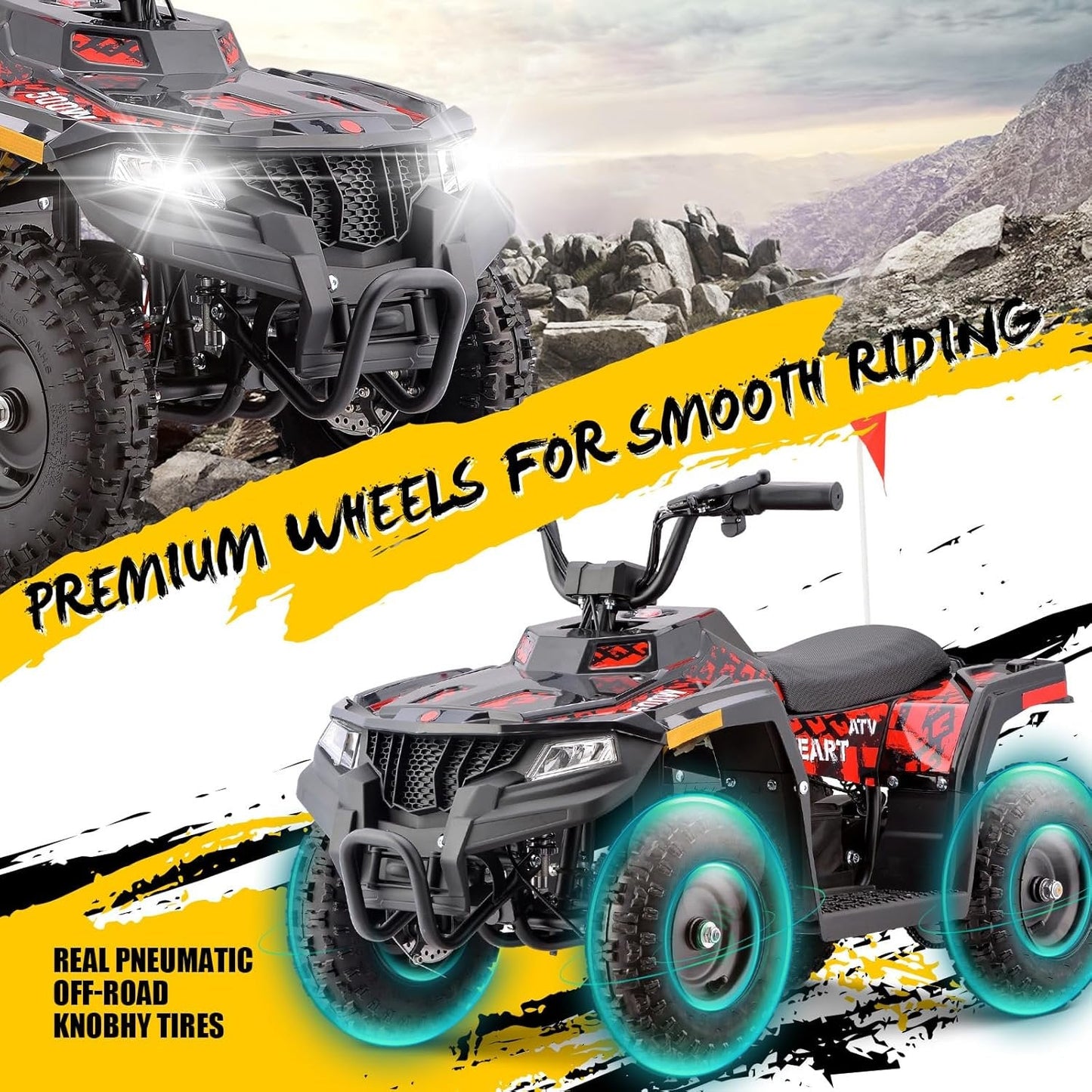 Hoverheart Electric ATV, 36V Kids Dirt Quad Bike with 500W Motor, Long Range 8 10 Miles, Electric 4 Wheeler with Parent Speed Control, Dual Suspensions for Boys Girls Off-Road and Race (RED)