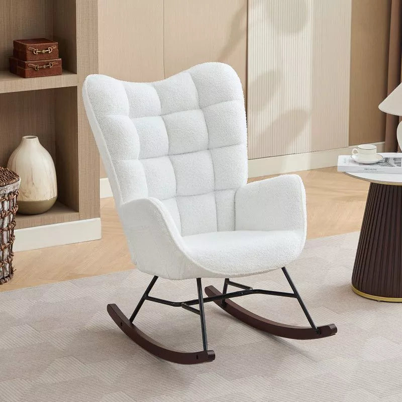 Hyleory Modern Rocking Chair, Teddy Velvet Upholstered Accent Chair