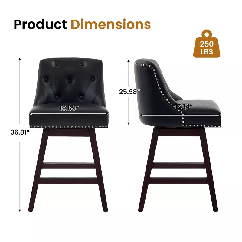 Hyleory Chic 360 degree Rotating Bar Stool  Premium PU Leather Seat  Solid Wood Frame for Timeless Elegance