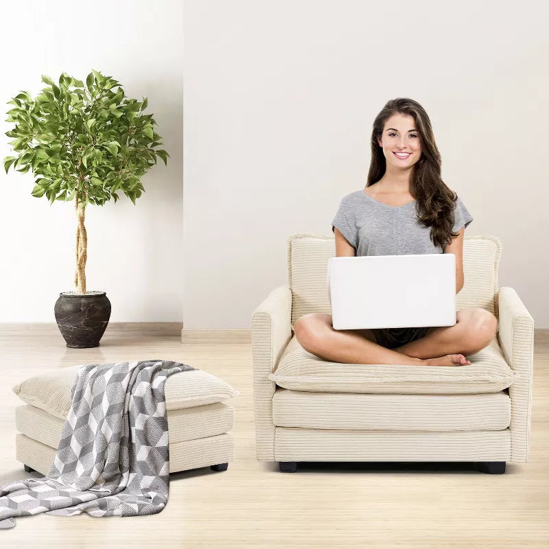 Hyleory Modern Corduroy Fabric Upholstered Accent Chair with Ottoman in