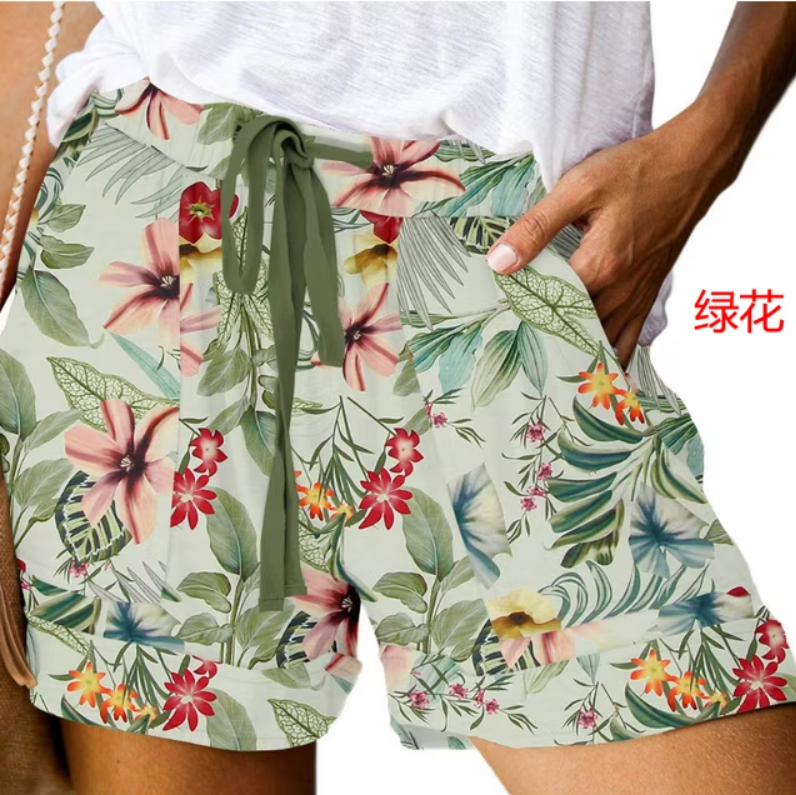 Fantaslook Womens Casual Shorts Elastic Waist Drawstring Shorts Pants with Pockets Summer Beach Floral Shorts