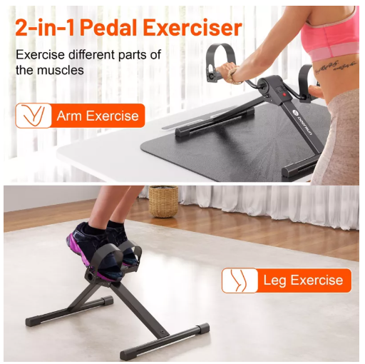 Deerrun Fitness Foldable Under Desk Exercise Bike Portable Arm and Leg Pedal Exerciser