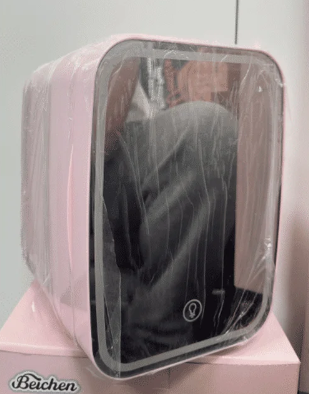 Mini Fridge, 4 Liter/6 Cans Small Refrigerator With Dimmable LED Light,AC/DC Portable Thermoelectric Cooler and Warmer for Bedroom,Office,Gaming room and Car