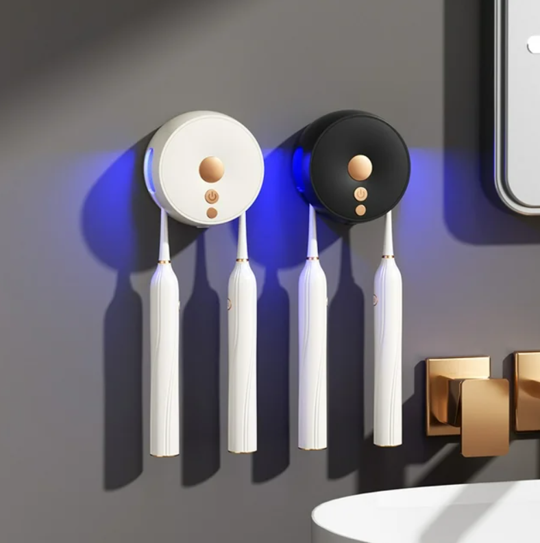 Sentryse Toothbrush Holder, Electric UV Toothbrush Cleaner, 2 Cups Tooth Brush Holder Wall Mounted Bathroom Decor, Black