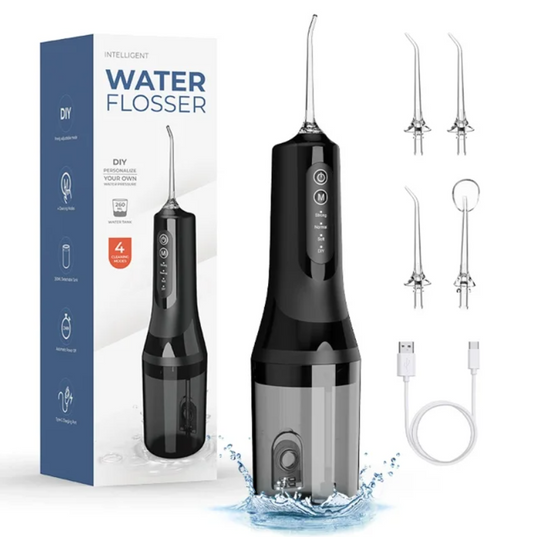 FETERVIC Water Dental Flosser for Teeth  Cordless Oral Irrigator, 8 Jet Tips, 4 Modes, 360  Nozzle, 260ML Rechargeable, IPX7 Waterproof for Home  Travel（Black）