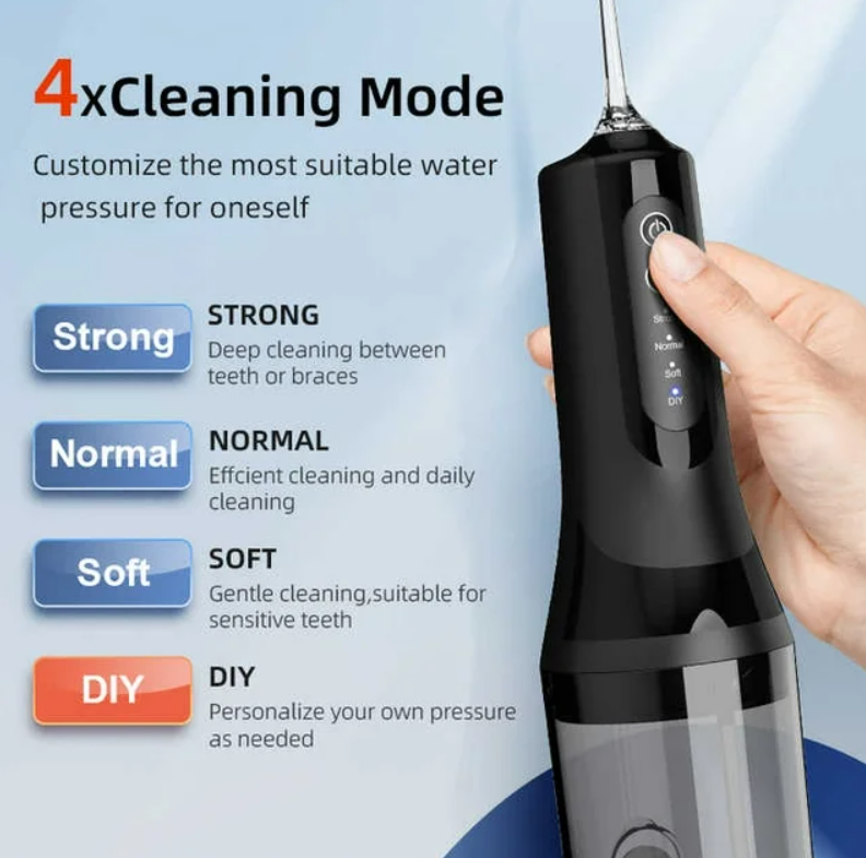 FETERVIC Water Dental Flosser for Teeth  Cordless Oral Irrigator, 8 Jet Tips, 4 Modes, 360  Nozzle, 260ML Rechargeable, IPX7 Waterproof for Home  Travel（Black）