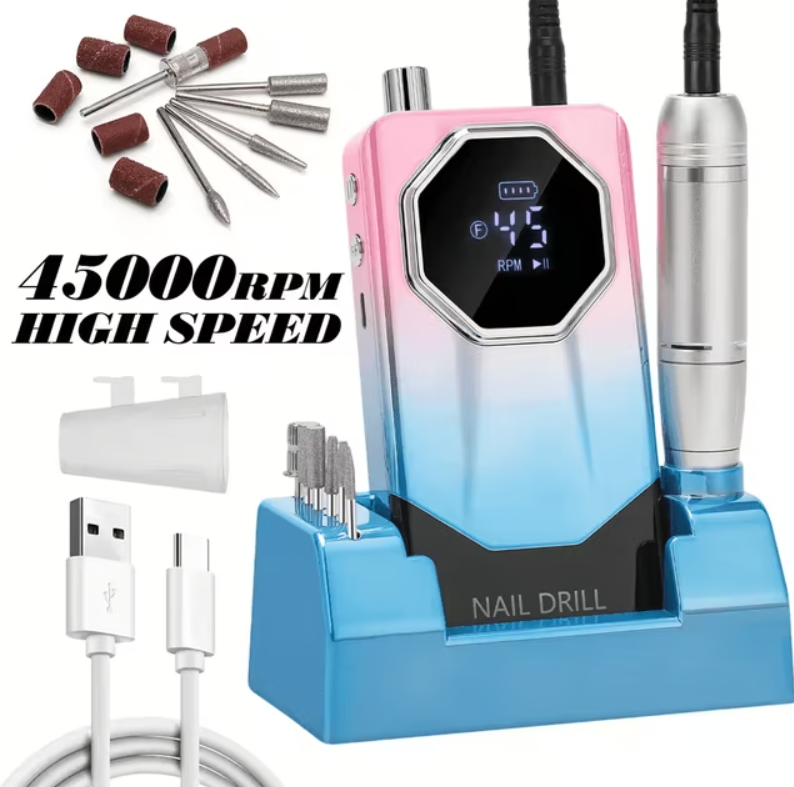 FETERVIC Professional Nail Drill Kit 45000 RPM, Rechargeable Electric Nail File , Cordless E File Machine with LCD Display  24 Drill Bits for Acrylic, Gel Nails  Cuticle Care