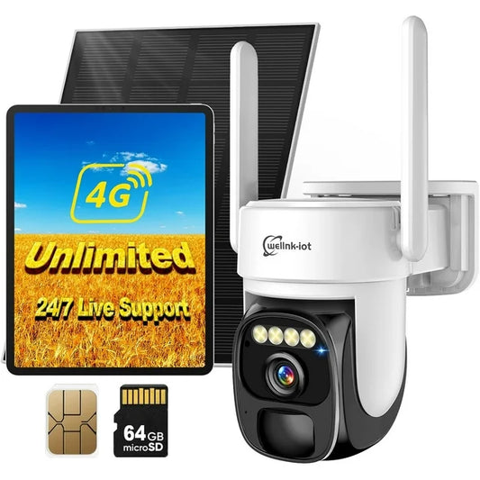 2025 Cellular Security Camera 4G LTE Wireless Outdoor with Built-in SIM Card & 64GB Micro SD Card, No Wifi Solar Security Camera with Remote Access, Motion&Siren Alerts, Auto Human Tracking, Playback