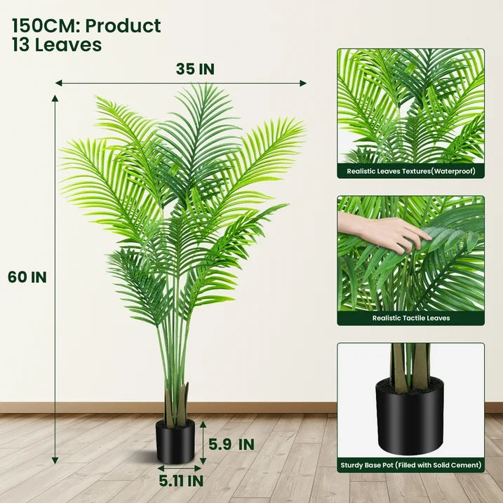Anting 5ft Artificial Indoor Palm Tree with 13 Trunks, Faux Green Areca Palm Plant in Pot Fake Tropical Palm Tree for Home Decor Office House Living Room Indoor Outdoor