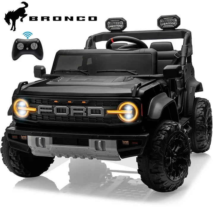 24V 2 Seater Ride on Cars for Big Kids, Licensed Ford Bronco Raptor Powered Ride on Toy Truck with Remote Control, Spring Suspension, Bluetooth, LED Light, Electric Car for Kids 3-8 Boys Girls, Black