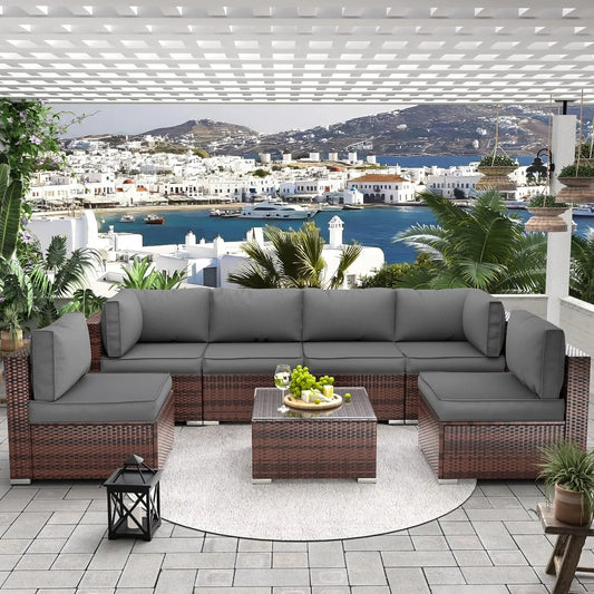 UDPATIO Outdoor Replacement Cushions for Patio Furniture, Waterproof Patio Cushions for 6-Seat Sectional Patio Conversation Sets, 14-Piece Outdoor Cushion Slipcovers Patio Sofa Cushions (Dark Blue)