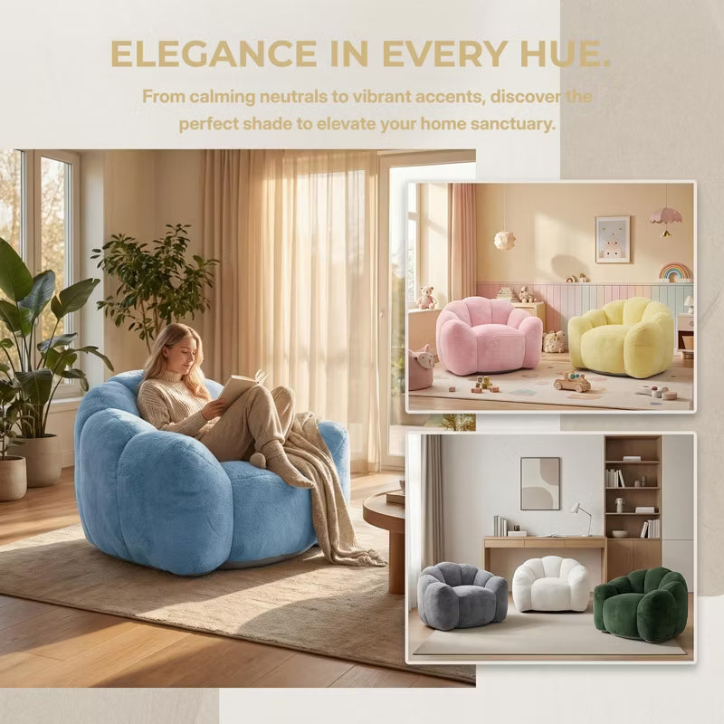 Lotus-Shaped Bean Bag Chair for Adults-Soft Comfy Floor Chaise Lounge Accent Chair with Portable Handle, Cozy Seating for Living Room, Bedroom & Dorm