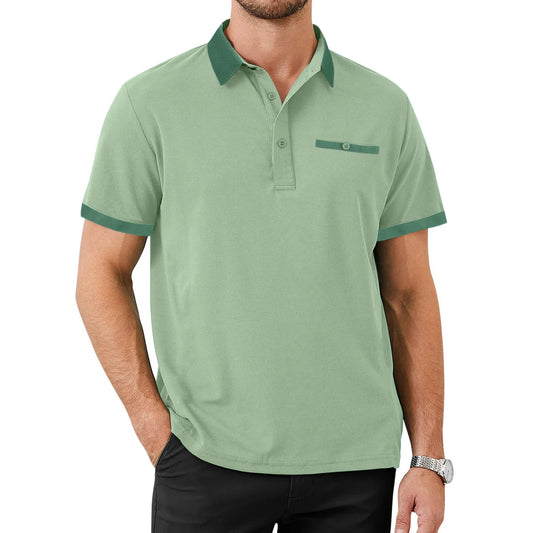 Thrilos Golf Shirts for Men Color Block Short Sleeve Tops Workout Performance Polo Shirt with Pocket