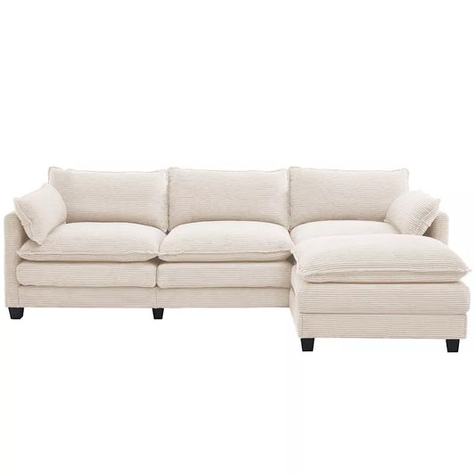Hyleory Corduroy L-Shaped Sectional Sofa, 3-Seater Couch with Movable Ottoman, Modular Living Room Furniture for Apartments