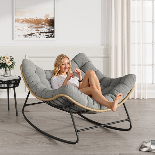 UDPATIO Outdoor Patio Wicker Papasan Chair with 360-Degree Swivel and soft Cushion.