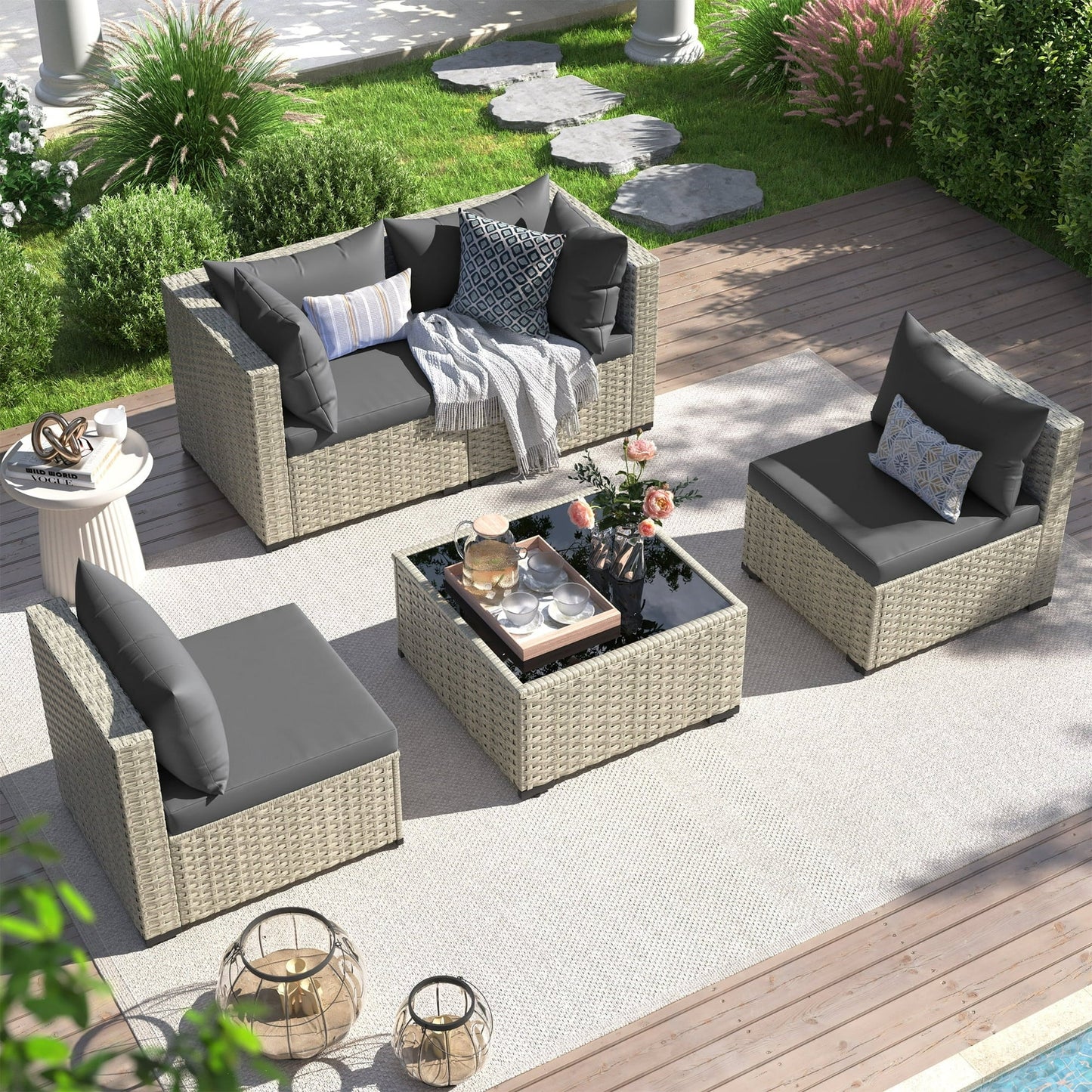 UDPATIO Outdoor Patio Furniture Set, Outdoor Wicker Patio Conversation Set with Cushions for Backyard