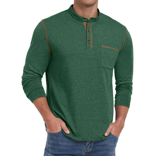 Thrilos Mens Henley Shirts Long Sleeve Casual Tops Lightweight Pullover Shirt Button Cotton T-Shirt with Pocket